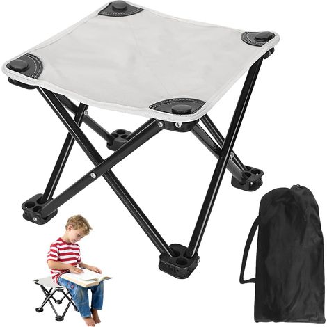 Tabouret Pliant Camping Mini Portable Tabouret Pliable Siege Pliant pour Jardinage Parcs Camping Plein Air Voyage Plage Pique-Nique Blanc