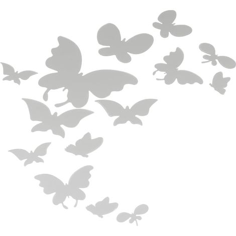Stickers Muraux en Acrylique Miroir Argentés Papillages, Autocollants Muraux Décoratifs Faciles à Coller, Modernes et Créatifs pour Chambre D'garçon et Filles, Lot de 14 Pièces (1/5)