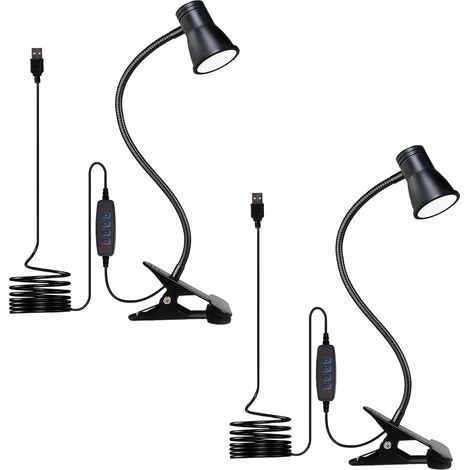 Lot de 2 Lampes de lecture - Pince LED dimmable - Col de cygne flexible - 3 températures - USB pour bureau et lit (1/5)