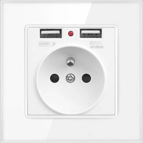 Prise électrique murale avec double USB – Chargeur 16A 250V AC – Matériau PC ignifuge – Sortie USB 5V 2,1A pour appareils numériques