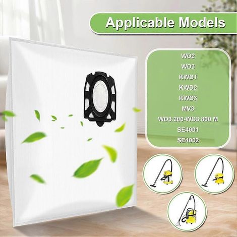 Sacs pour aspirateur KFI 357 compatibles avec les modèles Karcher WD2, WD3, KWD1, KWD2, KWD3, MV3, WD3.200 et WD3.800 M. Lot de 15. (1/5)