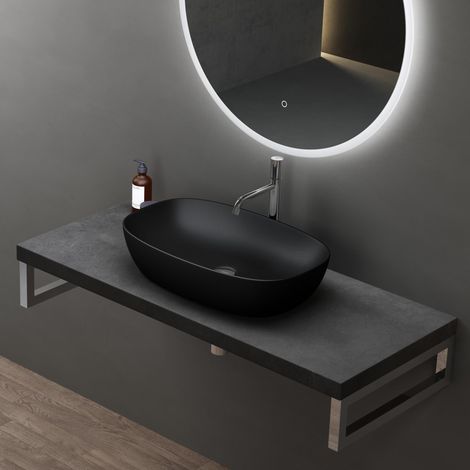 doporro Lavabo da Appoggio 60x39,5x14cm, Lavandino Bagno Brüssel104 in Ceramica con Nano Rivestimenti inclusi, Nero opaco