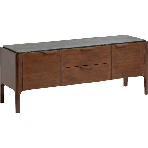 Meuble TV en bois de manguier et marbre noir Roch (1/5)