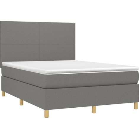 Estructura de cama LED con cabecero con somier colchón 140x190 cm tela gris oscuro TDL0208373