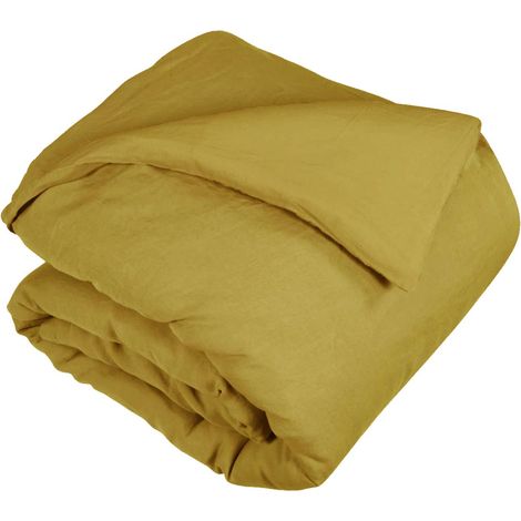 Housse de couette 1 face lin - 1 face coton lavé - Gold (1/2)