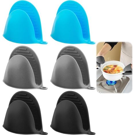 Silicone Oven Mitts 3 Pairs Mini Thick Silicone Oven Gloves, Non-Slip and Hygienic for Cooking, Baking, BBQ - Available in Three Colors (1/5)