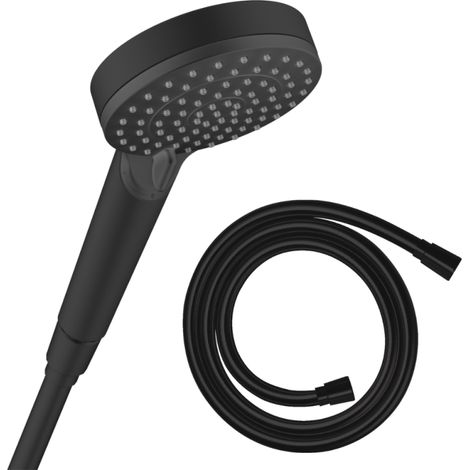 Pommeau de douche HANSGROHE Vernis Blend 100 EcoSmart Vario noir mat + flexible de douche 1,25 m HANSGROHE Isiflex noir mat