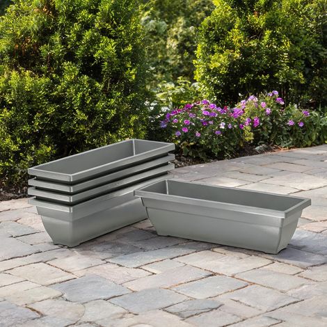 Lot de 5 jardinières en plastique empilables 59 x 21 x 16 cm gris (1/5)