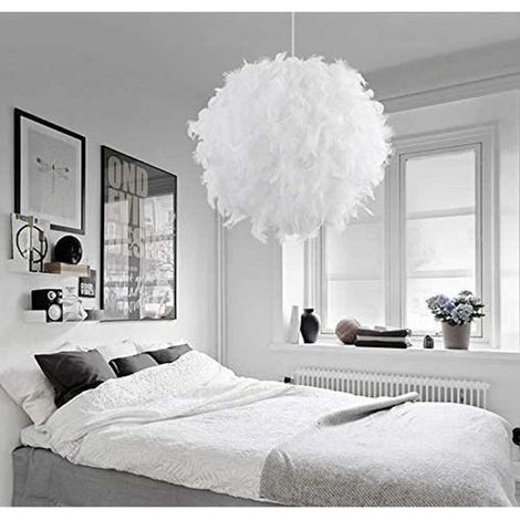 Cellfast – Suspension plume luminaire blanche moderne 30cm – Abat-jour pour salons et chambres – Culot E27 – Hauteur 30cm – Longueur de ligne réglable 100cm (1/4)