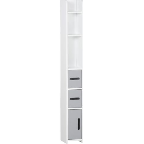 Meuble colonne de salle de bain armoire toilette haute avec étagères et placards - 15 x 17 x 120 cm gris