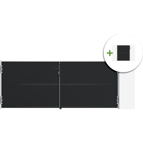 Portail battant acier 3m NALI H.120cm noir + Portillon H.120cm noir