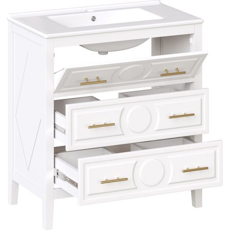 Mobile bagno con lavabo in ceramica 81x46,5 cm bianco 3 cassetti retro HOMVRA (1/5)