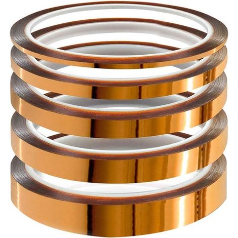 5 pièces Ruban adhésif de film de polyimide, Résistant à La Chaleur Ruban, Kapton Bande, pour imprimante 3d, Masquage, Soudure, Carte de Circuit Imprimé Isolant (3/6/8/10/12 mm × 33m)