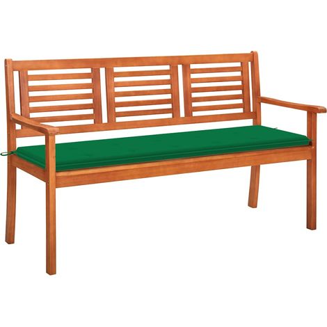 vidaXL Banco de jardín 3 plazas madera maciza eucalipto y cojín 150 cm (1/4)