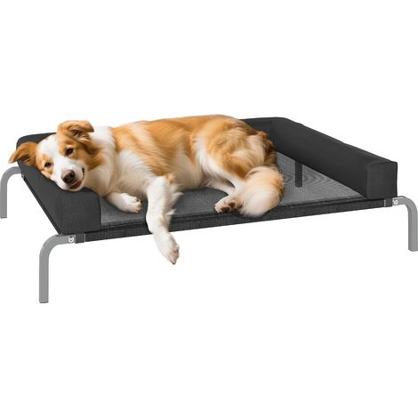 Lit surélevé pour Chien rafraichissant, lit de Camp pour Chiens intérieur extérieur Portable, avec Oreiller en Forme de U, Maille Respirante, résistant aux morsures, 110 x 75 x 30 cm, Noir (1/5)