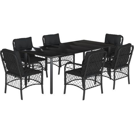 Maison Exclusive - 7-tlg. Garten-Essgruppe mit Kissen Schwarz Pol (1/5)