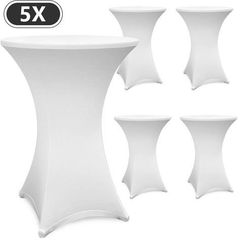 Randaco – Lot de 5 housses extensibles blanches pour table haute 105 cm – 90% polyester, 10% élasthanne – Ø 60-65 cm – Lavable à 30°C (1/5)