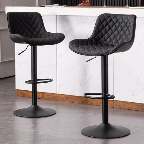 Skecten – Lot de 2 tabourets de bar réglables en hauteur – Dossier ergonomique – Assise en simili cuir – Hauteur 55-75 cm – Pivotants 360° (1/5)