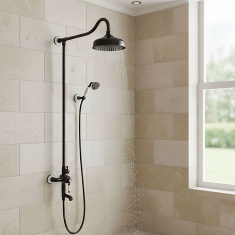 Système de douche PaulGurkes Noir Nostalgique Retro avec Douche Pluie