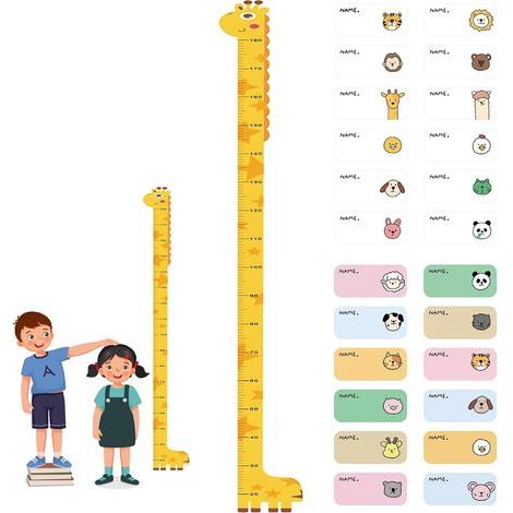 Children's Wall Chart,Height Measuring Ruler,Height Ruler,Animal Wall Sticker,Children's Room Decoration for Boys and Girls,Measures 20 180 cm (1/5)