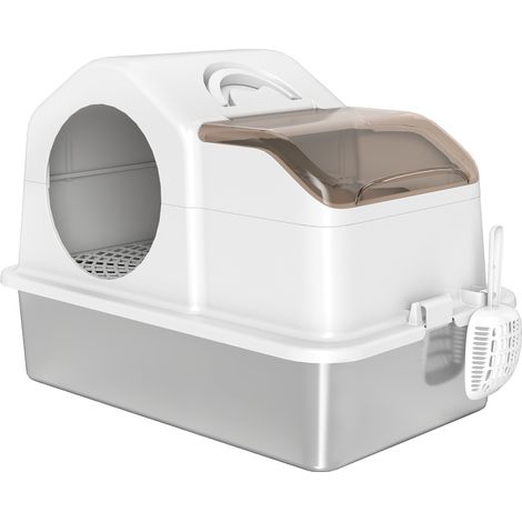 Maison de toilette pour chat avec couvercle amovible, litière fermée pour chat à bords hauts, 60,5x40,5x45cm, blanc (1/5)