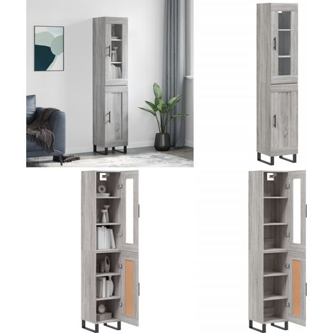 Buffet haut Sonoma gris 34,5x34x180 cm Bois d'ingénierie - Buffet Design Moderne - Meuble Rangement - Armoire Cuisine - Commode Salon - Étagère Murale - Home & Living (1/5)