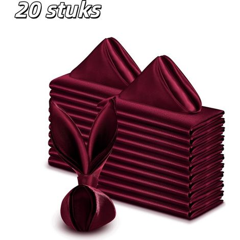 20 servilletas, Servilletas de satén, Servilletas de boda, Cuadradas, Suaves y lavables, 43 x 43 cm, Color burdeos (1/5)