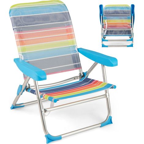 Lot de 2 chaises de plage camping pliables 64 x 63 x 74 cm 4 positions inclinables avec accoudoirs design coloré en métal tissu