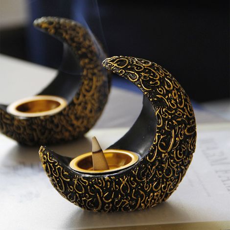 Arabischer Ramadan-Mond-Kerzenhalter aus Kunstharz – Schwarzer dekorativer Räuchergefäß (1 Stück) (1/5)
