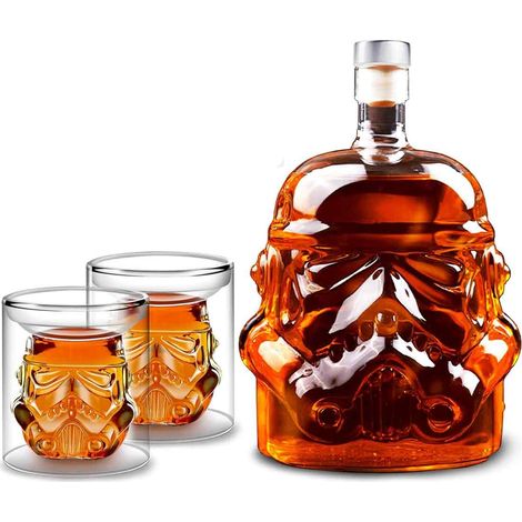 Carafe Whisky Avec 2 Verres Forme Stormtrooper - Décanter En Verre Sans Plomb 750ml - Pour Bourbon Scotch Cognac - Set Cadeau Fan (1/5)