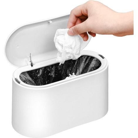 Mini poubelle de bureau avec couvercle, petite poubelle de comptoir, petite poubelle en plastique blanche (1/5)