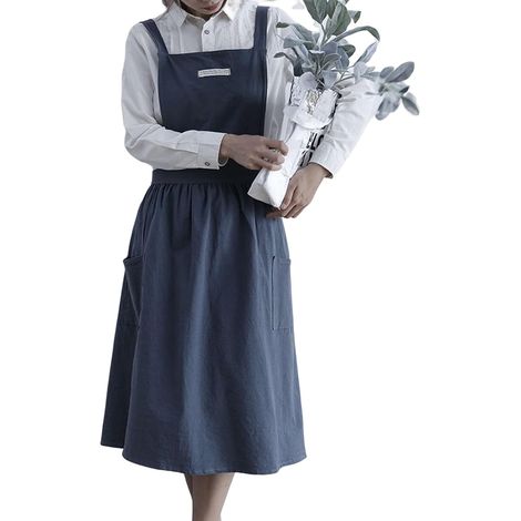 Tablier Femmes Tablier Japonais Femme Coton et Lin avec Bretelles Croisees Bavoir Couleur Unie Coton Vintage Tablier de Cuisine avec 2 Poches pour Chef Jardinage Fleuriste (1/5)