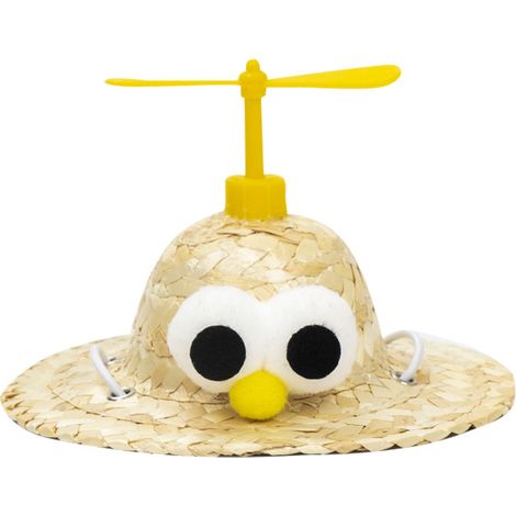 (Yeux jaunes - Taille S) Petit chapeau de paille pour animaux de compagnie, chapeau de déguisement mignon pour chiens et chiots, mini chapeau de protection solaire (1/3)