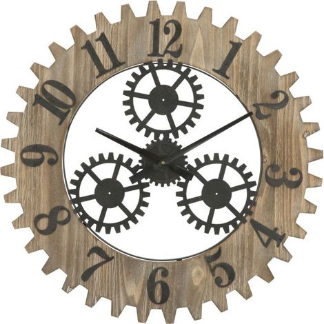 Horloge Murale Engrenage "Plus" 60cm Naturel & Noir