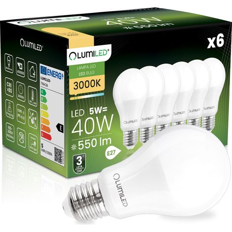 6x LED-Lampe E27 A60 5W = 40W 550lm 3000K Warmweiß 260° LUMILED