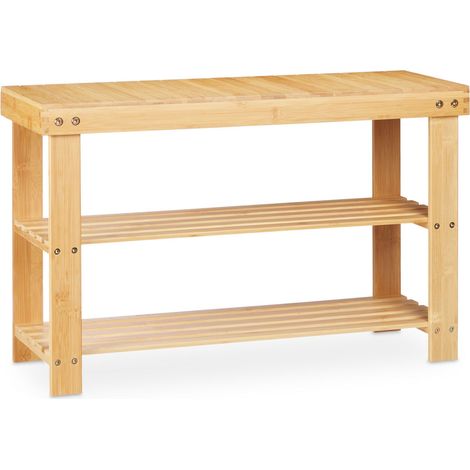 Scarpiera con seduta per ingresso bagno 80 x 30 x 45 cm in bambù naturale 130008910