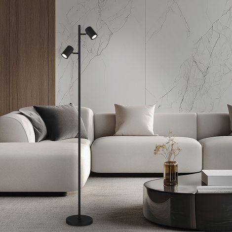 Lampadaire 2 flammes Lampe de salon Lampadaire Spots orientables Lampe sur pied noire, métal aluminium, 2x GU10, H 158 cm