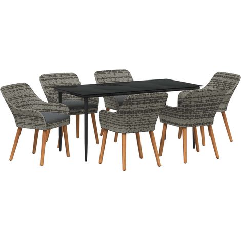 Garten Essgruppe mit Kissen 7 pcs Grau Poly-Rattan (1/4)