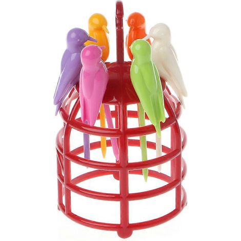 6-teiliger kreativer Vogelkäfig-Obstgabel-Zahnstocherhalter aus Kunststoff (1/5)