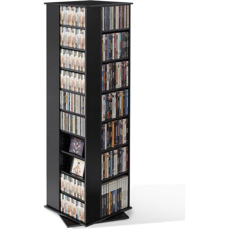 Bibliothèque Multimédia Rotative 360° Tour Rangement CD DVD 34 Compartiments 47,5x47,5x163,6cm Noir USF00302 (1/5)