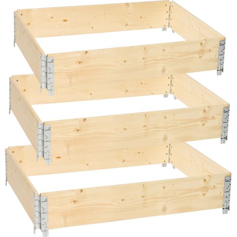 Garronda naturbelassene Hochbeete für Garten Palettenrahmen 120x80x20 cm Hochbeet Holz 3 Stück steckbar stapelbar faltbar für Pflanzen Blumen Kräuter Obst und Gemüse GD-0075