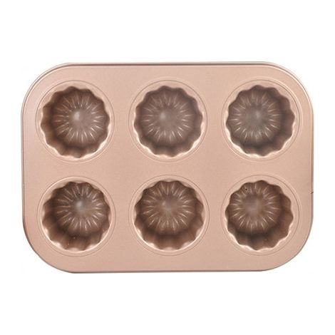 Moule gâteau acier carbone 6 cavités rose doré (1/5)