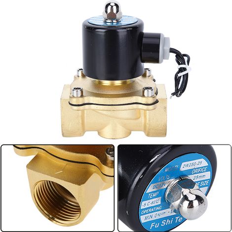 Électrovanne à deux voies et deux positions, normalement fermée, 12 V CC, diamètre 1 pouce, 2W250-25 (1/5)