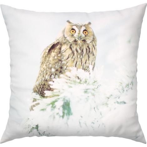 Housses de Coussin - AVIZAR - Motif Hibou Neige - 40x40 cm - Blanc - Synthétique (1/5)