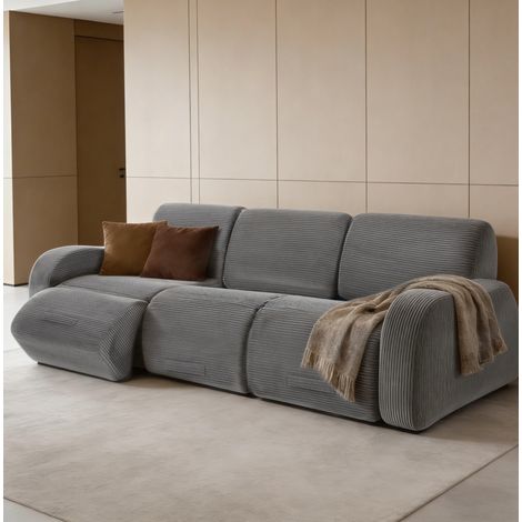 Sofá modular esquinero, convertible en cama, diseño flexible, pana, gris (1/5)