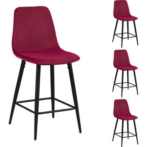 Lot de 4 chaises de bar 42x51,5x98 cm en velours bordeaux - POKSI