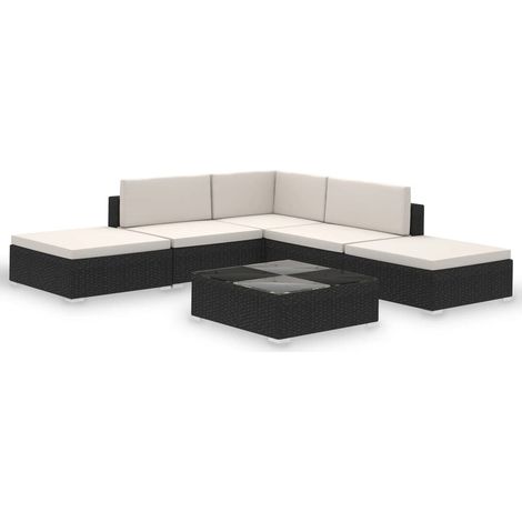 Set Divani da Giardino 6 pz con Cuscini in Polyrattan Nero vidaXL (1/7)