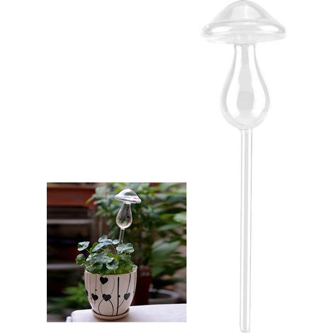 Distributeur d'eau automatique en verre pour plantes, forme champignon, système d'arrosage autonome.
