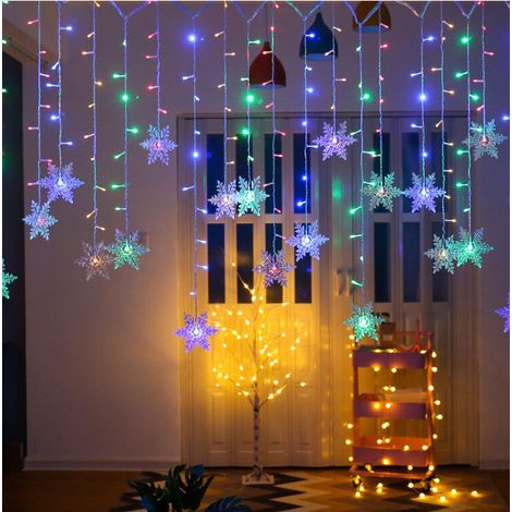 Guirlande lumineuse de Noël avec flocons de neige, 19 flocons et 96 ampoules, décoration de Noël pour l'intérieur, 8 modes d'éclairage féeriques, 4X0.6M, idéale pour carnaval, mariage et terra