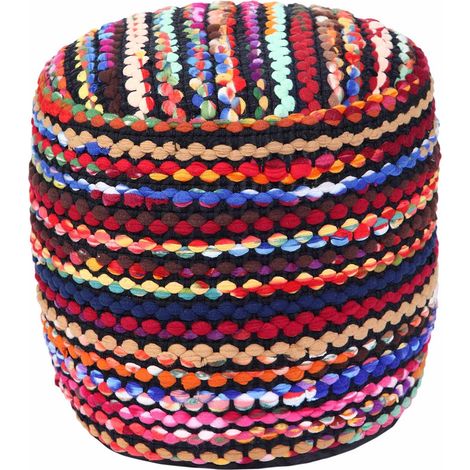 HOMESCAPES Multi Coloured Folk Woven Bean Filled Pouffe Circular 45 cm (1/3)